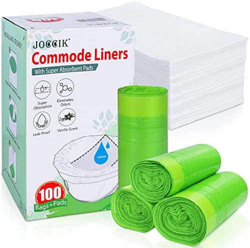 Forros desechables para inodoro auxiliar con almohadilla super absorbente, 100 bolsas + 100 almohadillas para silla de baño - imagen 1