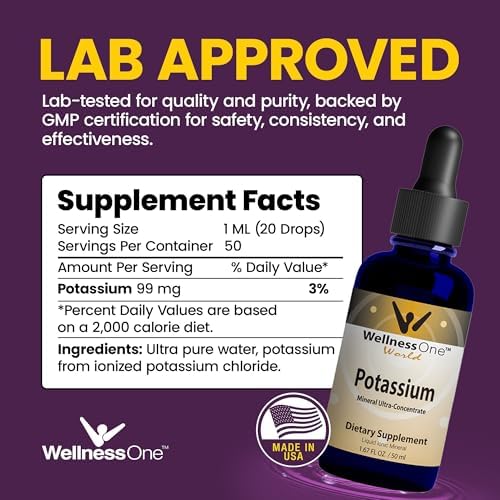 Suplemento de Potasio Iónico WellnessOne - Gotas de Cloruro de Potasio para Rápida Absorción - Aumenta el Sistema Inmunológico y la Función Muscular - imagen 2