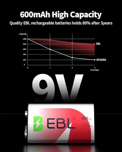Baterías Recargables EBL de 9V Li-ion 600mAh (Paquete de 4) - imagen 5
