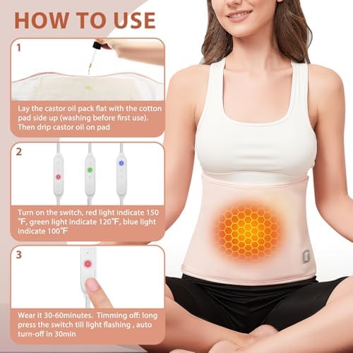 Funda Térmica de Aceite de Ricino, Pack de Algodón Orgánico con Calentador Electrónico y Almohadilla de Franela Impermeable para Cuidado de la Piel - imagen 4