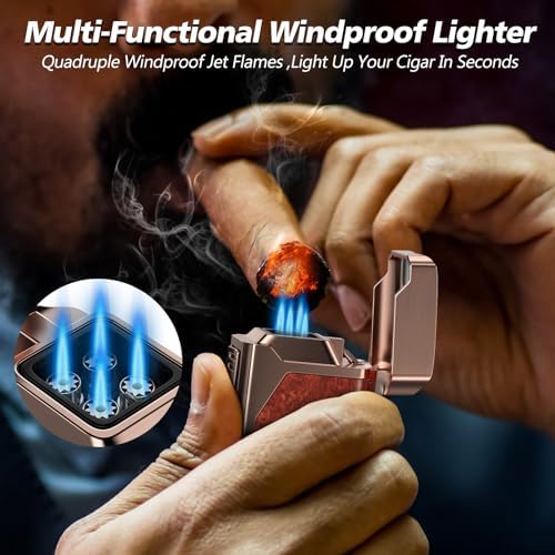 Encendedor de Cigarros USEWIRE, Encendedor Multifuncional con Cortador V, Soporte para Cigarros, Punch y Mejora de Tiro, Soplete Rellenable, - imagen 3