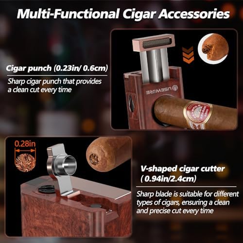 Encendedor de Cigarros USEWIRE, Encendedor Multifuncional con Cortador V, Soporte para Cigarros, Punch y Mejora de Tiro, Soplete Rellenable, - imagen 4