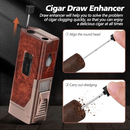 Encendedor de Cigarros USEWIRE, Encendedor Multifuncional con Cortador V, Soporte para Cigarros, Punch y Mejora de Tiro, Soplete Rellenable, - imagen 5
