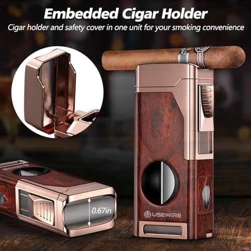 Encendedor de Cigarros USEWIRE, Encendedor Multifuncional con Cortador V, Soporte para Cigarros, Punch y Mejora de Tiro, Soplete Rellenable, - imagen 6