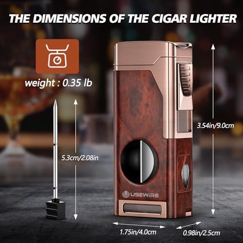 Encendedor de Cigarros USEWIRE, Encendedor Multifuncional con Cortador V, Soporte para Cigarros, Punch y Mejora de Tiro, Soplete Rellenable, - imagen 7
