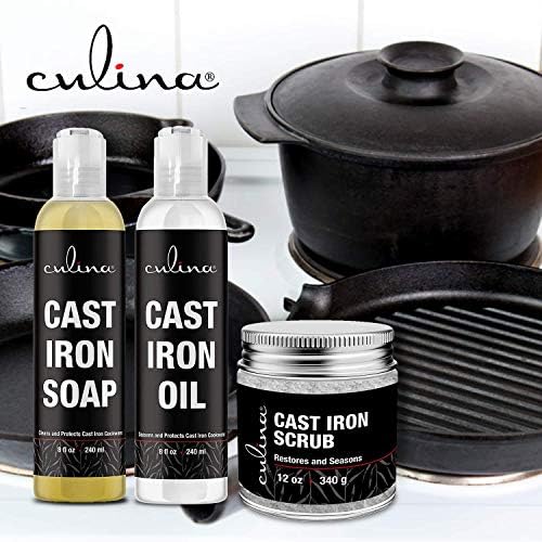 Set de Cuidado para Hierro Fundido Culina Supreme: Cepillo Restaurador, Jabón Limpiador y Aceite Acondicionador | Ideal para Cocinas, Sartenes y - imagen 2