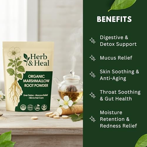 Polvo Orgánico de Raíz de Malvavisco Herb & Heal | Althaea Officinalis | Raíz Secada para Té, Cabello y Piel, Remedios Caseros, Soporte Digestivo y - imagen 2