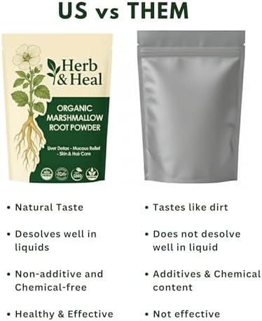 Polvo Orgánico de Raíz de Malvavisco Herb & Heal | Althaea Officinalis | Raíz Secada para Té, Cabello y Piel, Remedios Caseros, Soporte Digestivo y - imagen 7