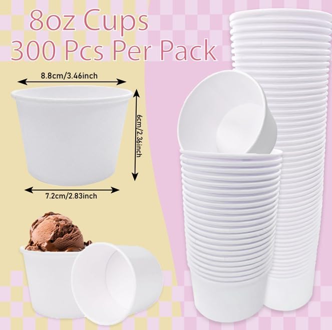 Tazas de Papel para Helado Homelance de 300 Piezas, Desechables de 8 Oz, Perfectas para Sundae y Postres - imagen 2
