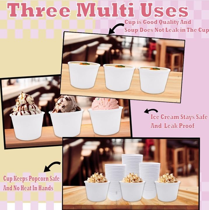 Tazas de Papel para Helado Homelance de 300 Piezas, Desechables de 8 Oz, Perfectas para Sundae y Postres - imagen 3