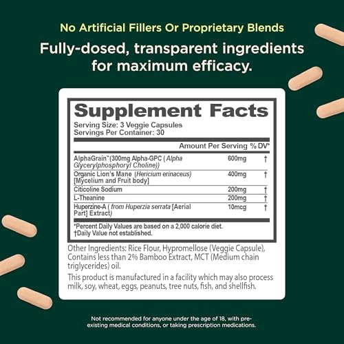 Genius Brand Genius Mood+Focus - Suplemento Nootrópico con Melena de León Orgánica, Alpha GPC y Más para la Salud Cerebral - 90 Cápsulas Veganas - imagen 3
