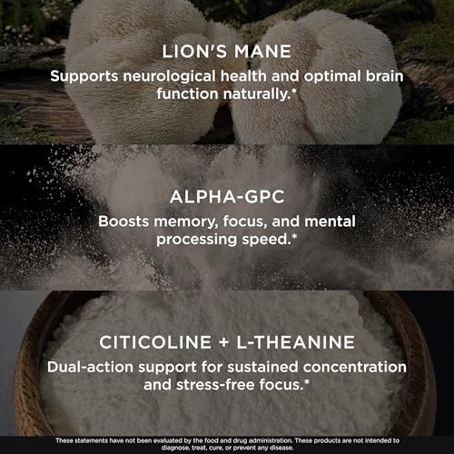 Genius Brand Genius Mood+Focus - Suplemento Nootrópico con Melena de León Orgánica, Alpha GPC y Más para la Salud Cerebral - 90 Cápsulas Veganas - imagen 4