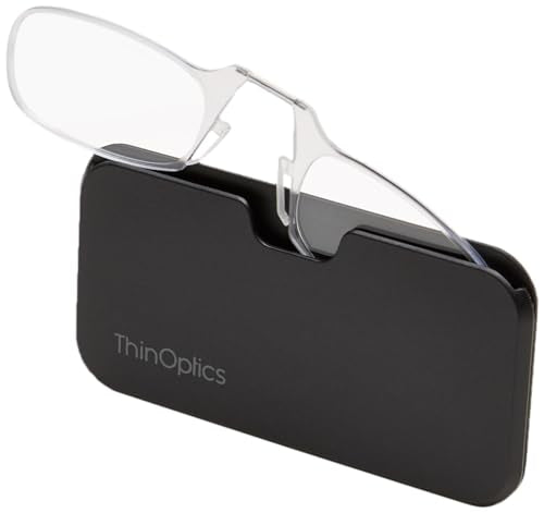 Gafas de lectura ThinOptics unisex + estuche universal negro | Lentes transparentes, aumento 2.00, 44 mm - imagen 1