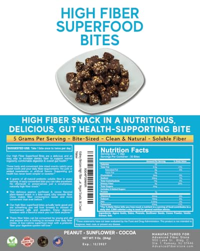 Bocados Superfood Altos en Fibra 5g, Snacks de Fibra Limpia para Adultos, Sabor Cacahuate, Cacao y Dátiles, Sin Azúcar Añadido, Vegano, 30 Piezas - imagen 2