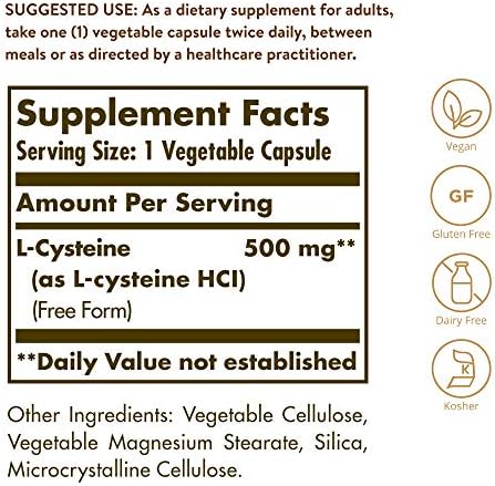 Solgar L-Cisteína 500 mg, 90 Cápsulas Vegetales - Aminoácido Libre - Soporte de Queratina para Piel, Cabello y Uñas - Apoyo a Glutatión - Vegano, Sin - imagen 2
