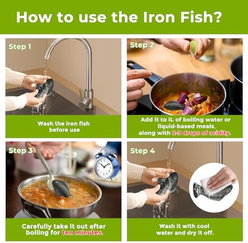 Iron Fish (Paquete de 2) – Herramienta Natural para Cocinar, Agrega Minerales a Alimentos y Agua, Suplemento Seguro y Reutilizable para Deficiencia - imagen 4