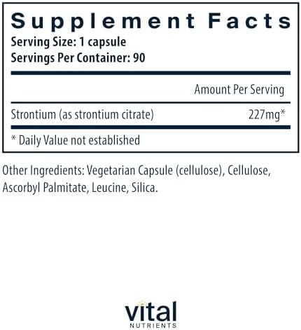 Suplementos Veganos de Citrato de Estroncio Vital Nutrients - 227mg para Huesos y Dientes Saludables - Sin Gluten, Lácteos ni Soja - No OGM - 90 - imagen 2