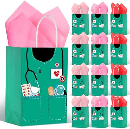 Bolsas de Regalo para Enfermeras Nezyo de 30 Piezas con 30 Papeles de Regalo, Regalos de Apreciación para la Semana de Enfermería (Verde) - imagen 1