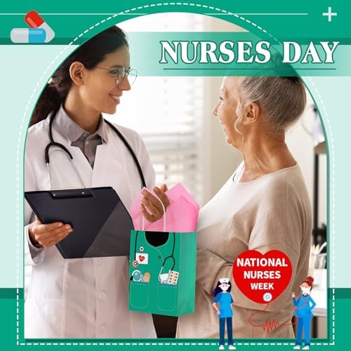 Bolsas de Regalo para Enfermeras Nezyo de 30 Piezas con 30 Papeles de Regalo, Regalos de Apreciación para la Semana de Enfermería (Verde) - imagen 5
