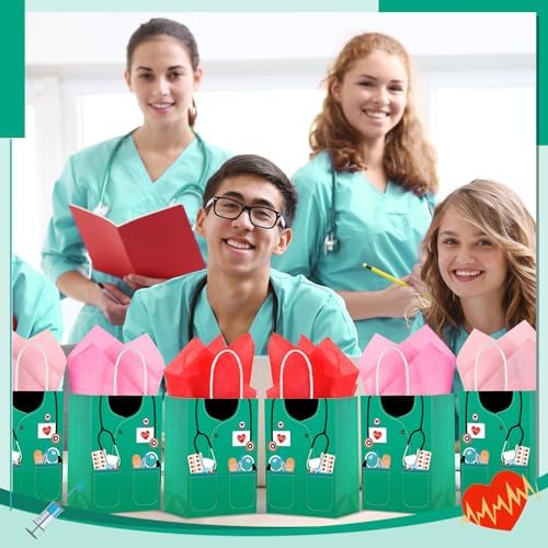 Bolsas de Regalo para Enfermeras Nezyo de 30 Piezas con 30 Papeles de Regalo, Regalos de Apreciación para la Semana de Enfermería (Verde) - imagen 6