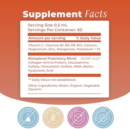 BIOTOPLEVEL Glucosamina Líquida, Condroitina, MSM, Biotina y Ácido Hialurónico - Fórmula Todo en Uno para la Salud de Articulaciones, Huesos, - imagen 4