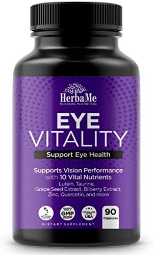 Suplemento de Vitaminas para los Ojos HerbaMe con Luteína, Arándano, Beta Caroteno, L-Taurina, Zinc y Quercetina, 90 Cápsulas, Apoya la Salud Visual - imagen 1