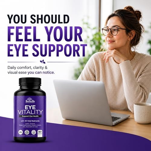 Suplemento de Vitaminas para los Ojos HerbaMe con Luteína, Arándano, Beta Caroteno, L-Taurina, Zinc y Quercetina, 90 Cápsulas, Apoya la Salud Visual - imagen 2