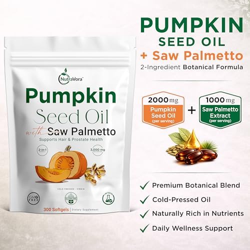 Aceite de Semilla de Calabaza NutraVora con Saw Palmetto para Hombres – Fórmula Botánica de 3000mg, Aceite de Semilla de Calabaza Prensado en Frío – - imagen 3