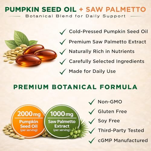 Aceite de Semilla de Calabaza NutraVora con Saw Palmetto para Hombres – Fórmula Botánica de 3000mg, Aceite de Semilla de Calabaza Prensado en Frío – - imagen 7