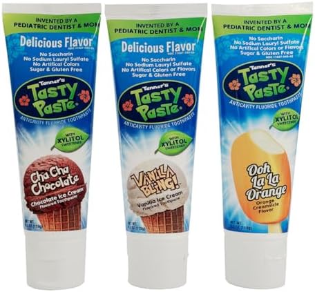 Pasta de Dientes Anticaries para Niños Tanner's Tasty Paste (Vainilla, Chocolate y Naranja) - Sabor Delicioso, Seguro y Efectivo (Paquete de 3) - imagen 1