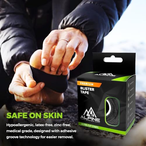 Alpine Armor - Cinta Antampollas Resistente al Clima, 20 Tiras Pre-cortadas Negras de Nylon para Prevención en Deportes y Senderismo - imagen 3
