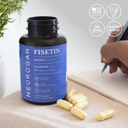 Suplemento de Fisetina Neurogan 500MG - 30 Cápsulas 98% Puro | Antienvejecimiento y Salud Cerebral | Suplementos para Memoria y Concentración, - imagen 8