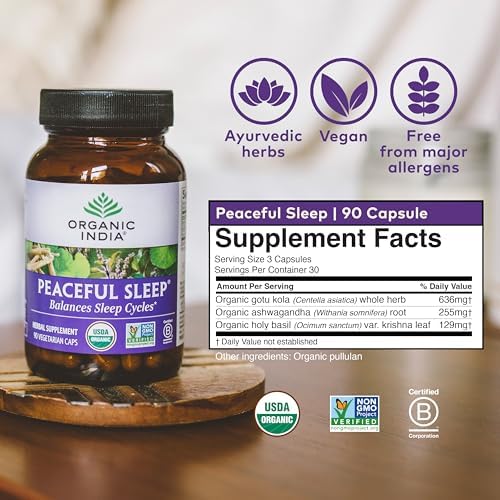 Suplemento Herbal ORGANIC INDIA para un Sueño Pacífico - Ayuda Natural para Dormir Profundamente, Sin Melatonina, Apoya el Ritmo Circadiano, Orgánico - imagen 3