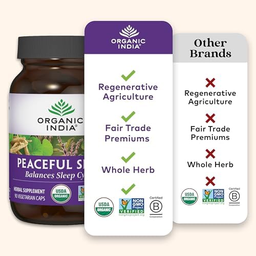 Suplemento Herbal ORGANIC INDIA para un Sueño Pacífico - Ayuda Natural para Dormir Profundamente, Sin Melatonina, Apoya el Ritmo Circadiano, Orgánico - imagen 5