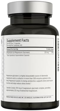 LES Labs Magnesio Glicinato para Sueño Reparador, Salud Cardiaca, Alivio del Estrés, Metabolismo y Función Muscular, Suave para el Sistema Digestivo, - imagen 2