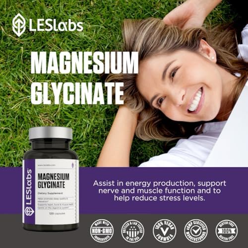 LES Labs Magnesio Glicinato para Sueño Reparador, Salud Cardiaca, Alivio del Estrés, Metabolismo y Función Muscular, Suave para el Sistema Digestivo, - imagen 4