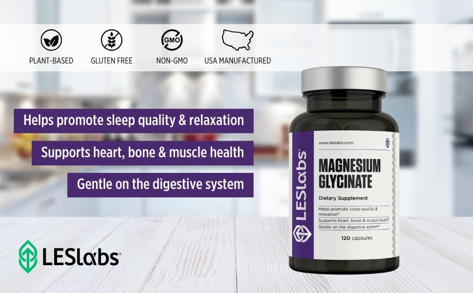 LES Labs Magnesio Glicinato para Sueño Reparador, Salud Cardiaca, Alivio del Estrés, Metabolismo y Función Muscular, Suave para el Sistema Digestivo, - imagen 5