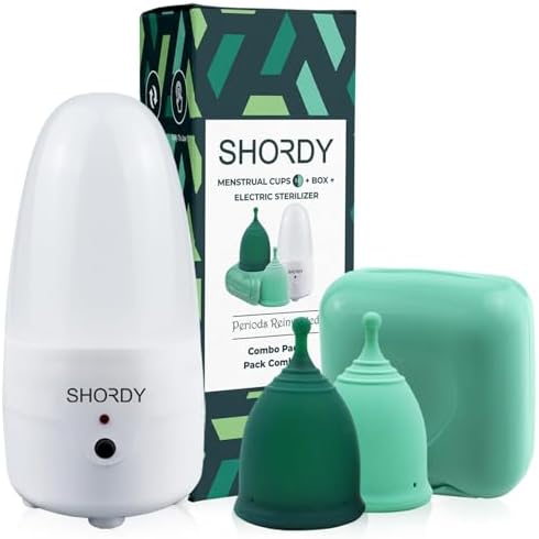 Copa Menstrual SHORDY y Esterilizador de Vapor para Principiantes - Kit de 2 Copas (Pequeña y Grande) y Limpiador Eléctrico para Flujo Abundante - imagen 1