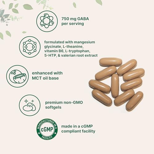 Micro Ingredients GABA 750 mg con Aceite MCT, 300 Gelatinas Blandas | Ácido Gamma Aminobutírico con Vitamina B6, 5-HTP, L-Teanina, L-Triptófano y - imagen 3