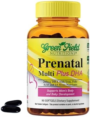 Vitaminas Prenatales Halal de Greenfield Nutrition con DHA y Ácido Fólico - Multivitamínico Esencial para el Embarazo con Hierro - 90 Softgels - imagen 1