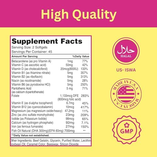 Vitaminas Prenatales Halal de Greenfield Nutrition con DHA y Ácido Fólico - Multivitamínico Esencial para el Embarazo con Hierro - 90 Softgels - imagen 5