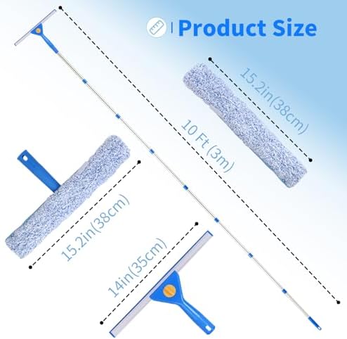 Kit de Limpieza de Ventanas de 10 Pies con Extensión, Limpiaparabrisas de 14 y Esponja de 15, Herramienta para Limpiar Ventanas Altas al Aire Libre - imagen 5