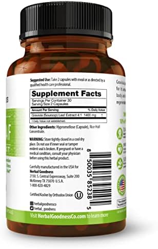 Cápsulas de Soursop Herbal Goodness - Extracto de Hojas de Guanábana 4X para Función Celular y Soporte Inmunológico | Suplemento Digestivo Orgánico, - imagen 4