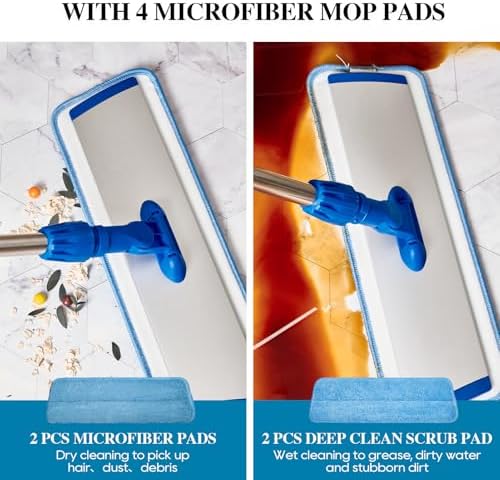 Mopa de Microfibra de 17.5'' para Limpiar Pisos - Mopa Plana Azul con Mango de Acero Inoxidable de 58'' - 4 Almohadillas Reutilizables Lavables - Uso - imagen 4