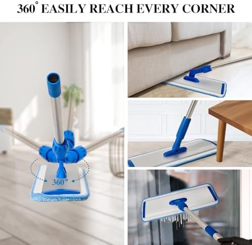 Mopa de Microfibra de 17.5'' para Limpiar Pisos - Mopa Plana Azul con Mango de Acero Inoxidable de 58'' - 4 Almohadillas Reutilizables Lavables - Uso - imagen 6