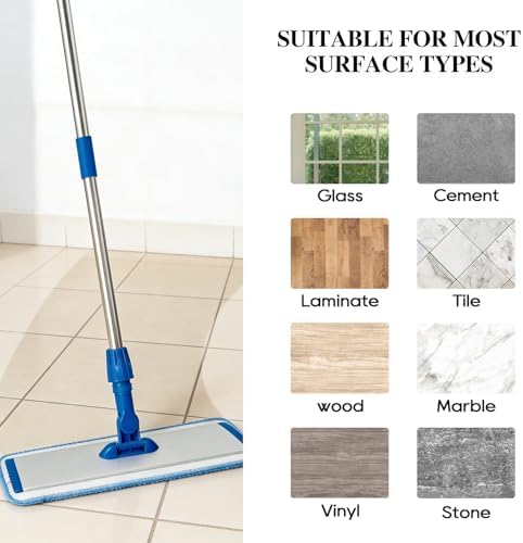 Mopa de Microfibra de 17.5'' para Limpiar Pisos - Mopa Plana Azul con Mango de Acero Inoxidable de 58'' - 4 Almohadillas Reutilizables Lavables - Uso - imagen 8