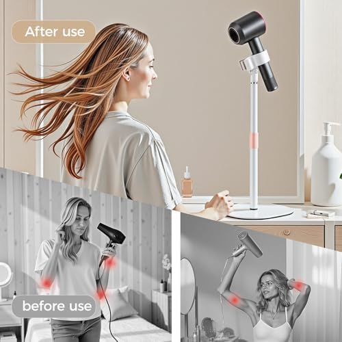 Soporte de Secadora de Pelo Manos Libres, Soporte Ajustable con Rotación de 360 Grados, Compatible con el 99% de Secadoras (Blanco) - imagen 2