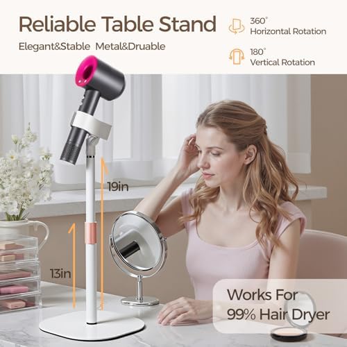 Soporte de Secadora de Pelo Manos Libres, Soporte Ajustable con Rotación de 360 Grados, Compatible con el 99% de Secadoras (Blanco) - imagen 4