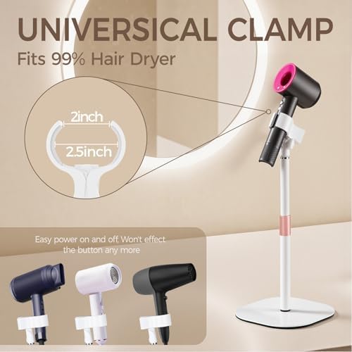 Soporte de Secadora de Pelo Manos Libres, Soporte Ajustable con Rotación de 360 Grados, Compatible con el 99% de Secadoras (Blanco) - imagen 5