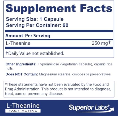 Cápsulas de L-Theanine 250 mg de Superior Labs, No GMO, Relajación Sin Somnolencia, Alivio del Estrés, Apoya Sueño Saludable, 90 Veg Caps - imagen 2